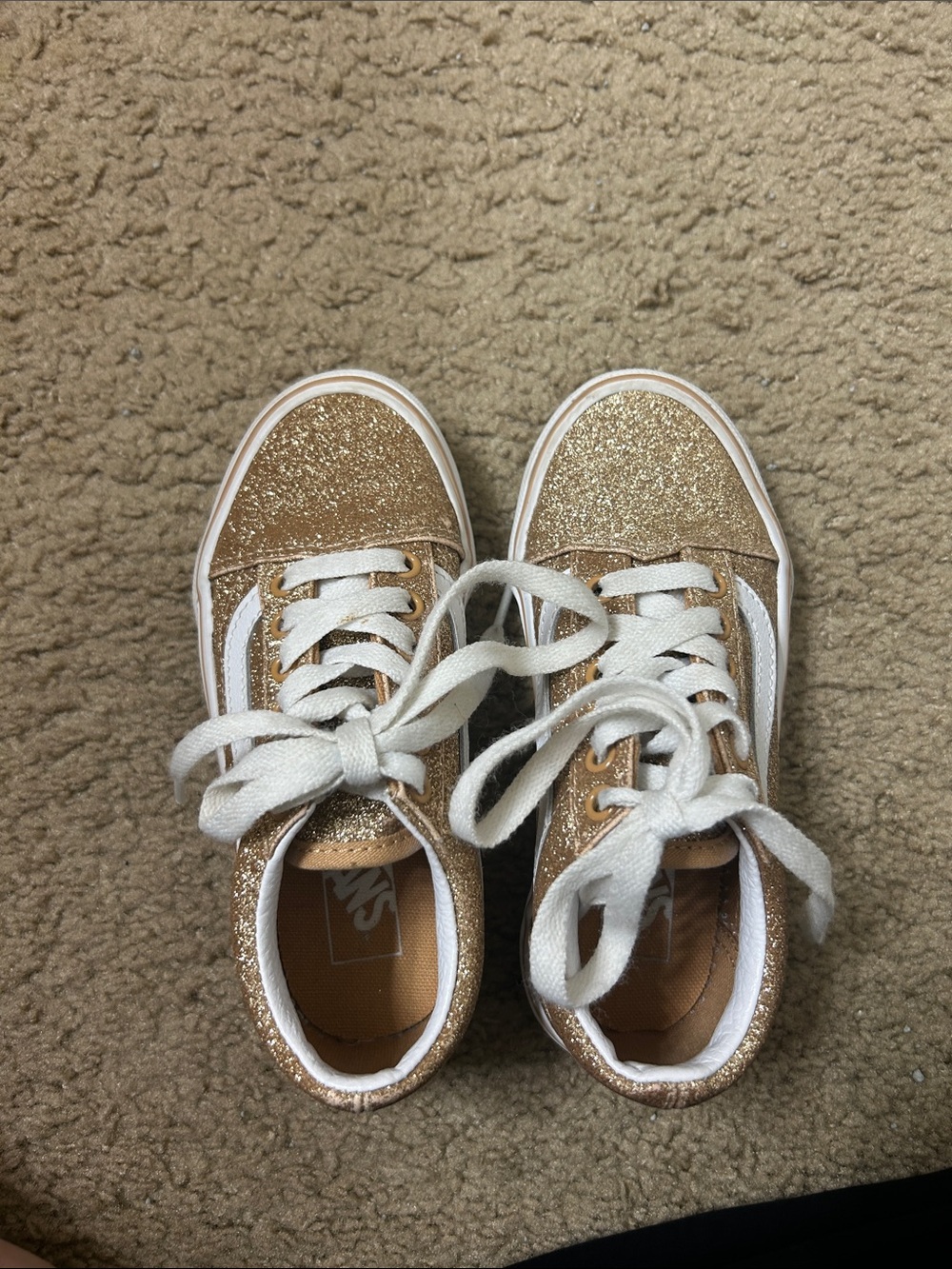Vans Kids Gold Glitter Sneakers with White Side Stripe